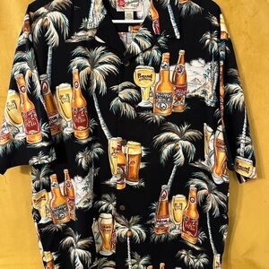 Hilo Hattie Black Tropical Beer Print Shirt
